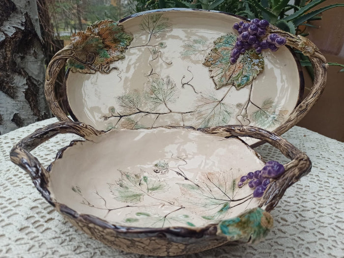 GRAPE Handcrafted Ceramic Grape Vine Bowl – Rustic Elegance for Every Table