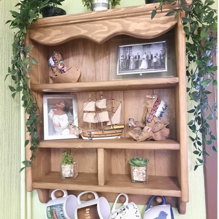 s98 Rustic Wooden Wall Shelf with Peg Hooks – Handmade Cottage Charm