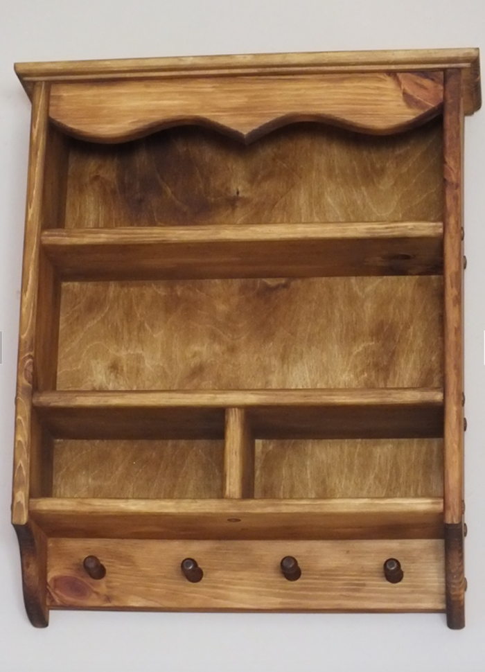 s98 Rustic Wooden Wall Shelf with Peg Hooks – Handmade Cottage Charm