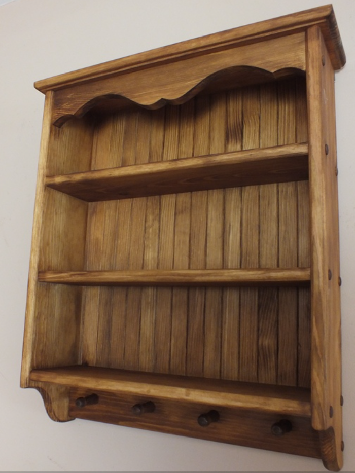 BESPOKE Janita s99 Wooden handcrafted cottage wall mounted open shelving unit with pegs
