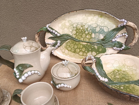 LILY Ceramic handcrafted lily of valley tea set