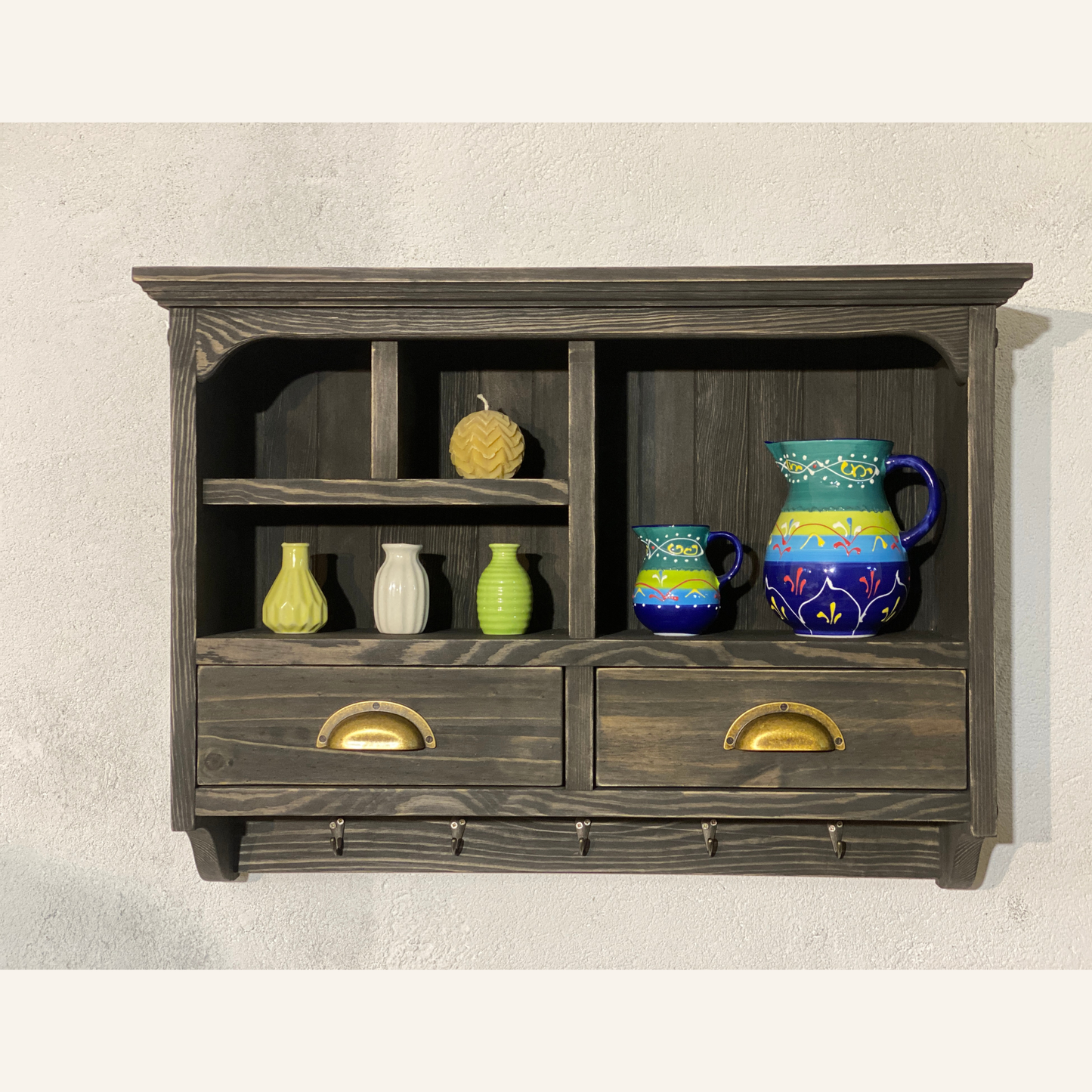 Akiko — Wall Shelf with Drawers & Hooks