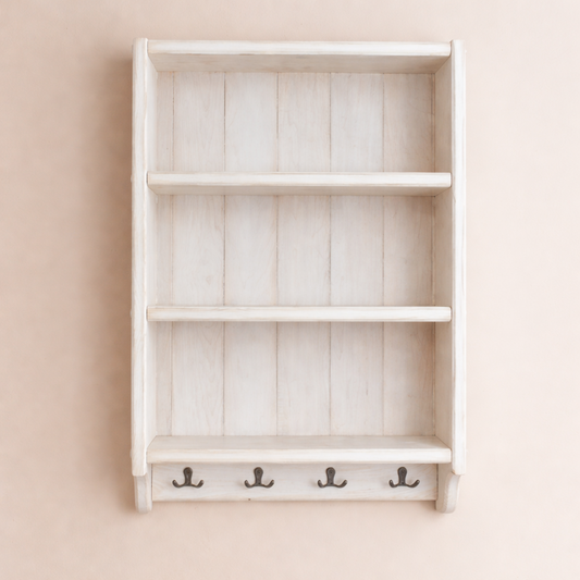 Celeste — Farmhouse Wall Shelf with Hooks