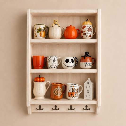 Celeste — Farmhouse Wall Shelf with Hooks