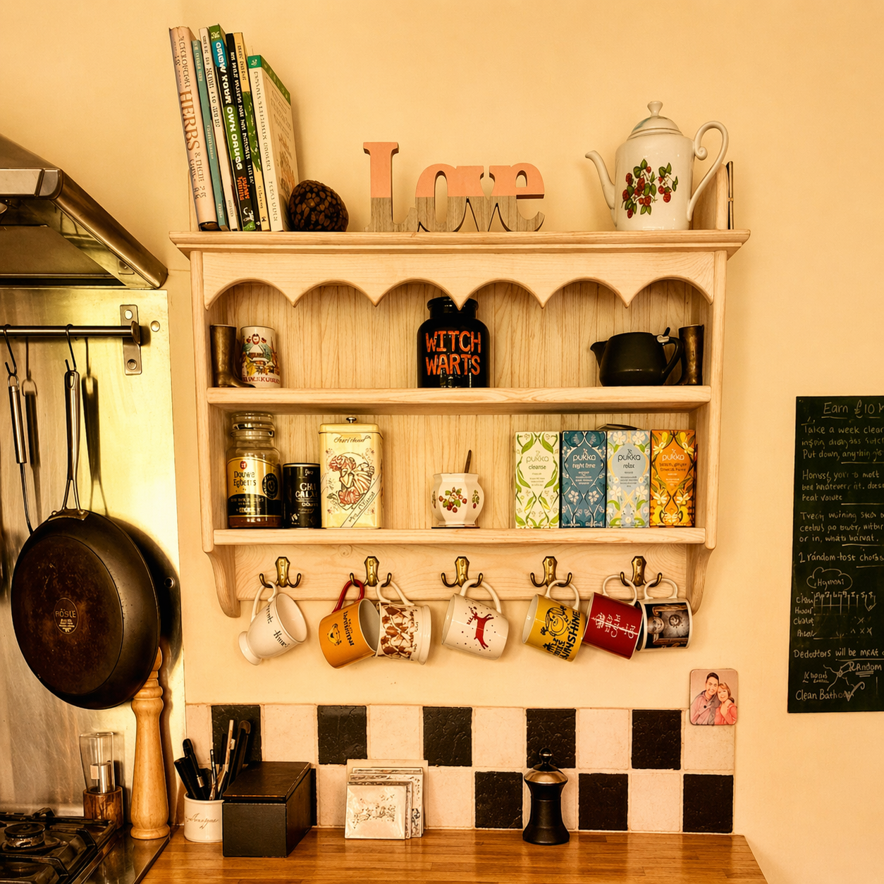 Delphine — Rustic Wall Shelf with Hooks