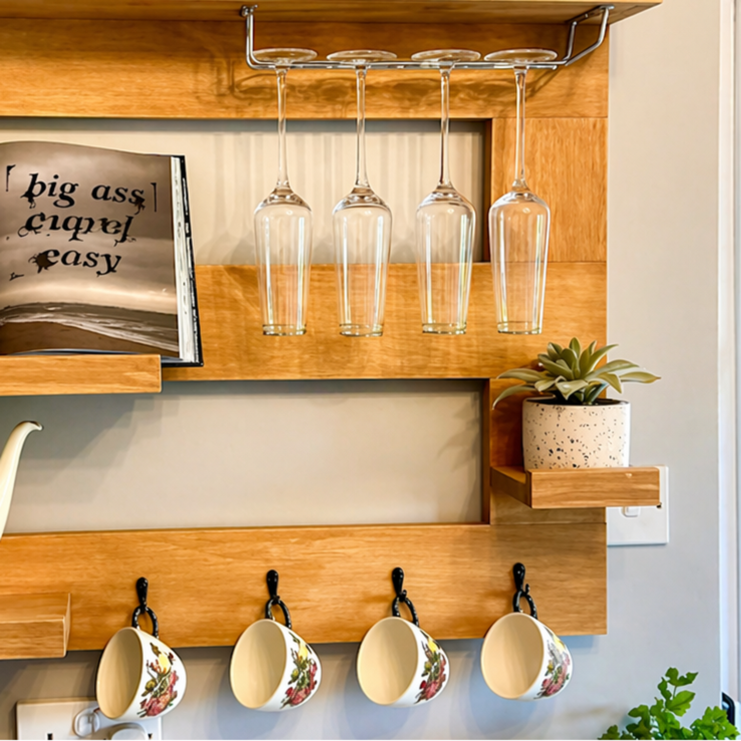 Gaspard — Wall-Mounted Kitchen Shelf Rack with Hooks & Glass Holder