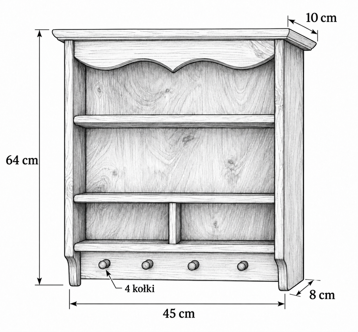 Rosalie CUSTOM MELISSA— Cottage Wall Shelf with Peg Hooks