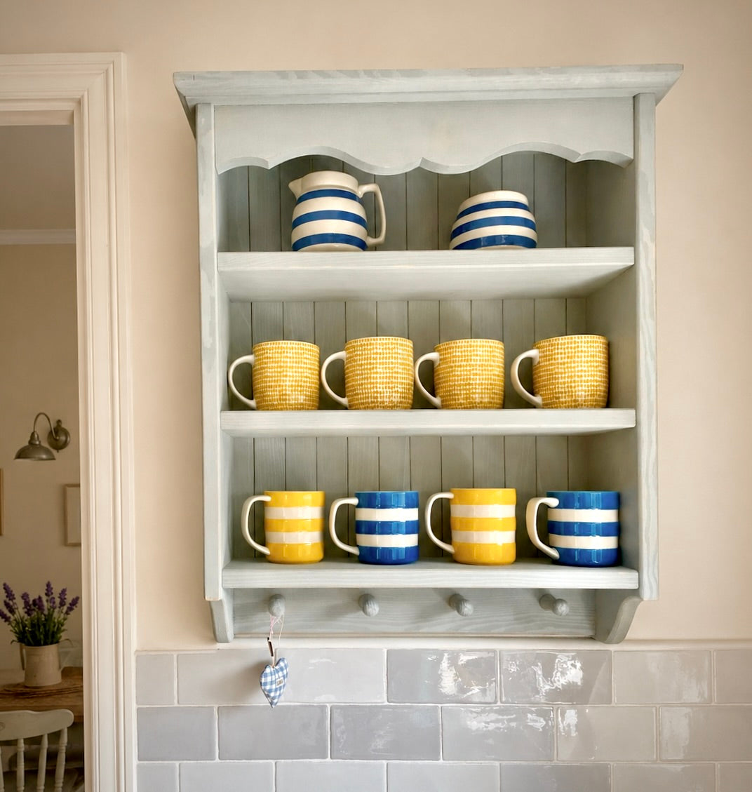 Arlette — Rustic Kitchen Wall Shelf with Hooks