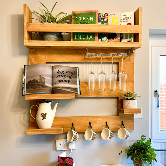 Gaspard — Wall-Mounted Kitchen Shelf Rack with Hooks & Glass Holder