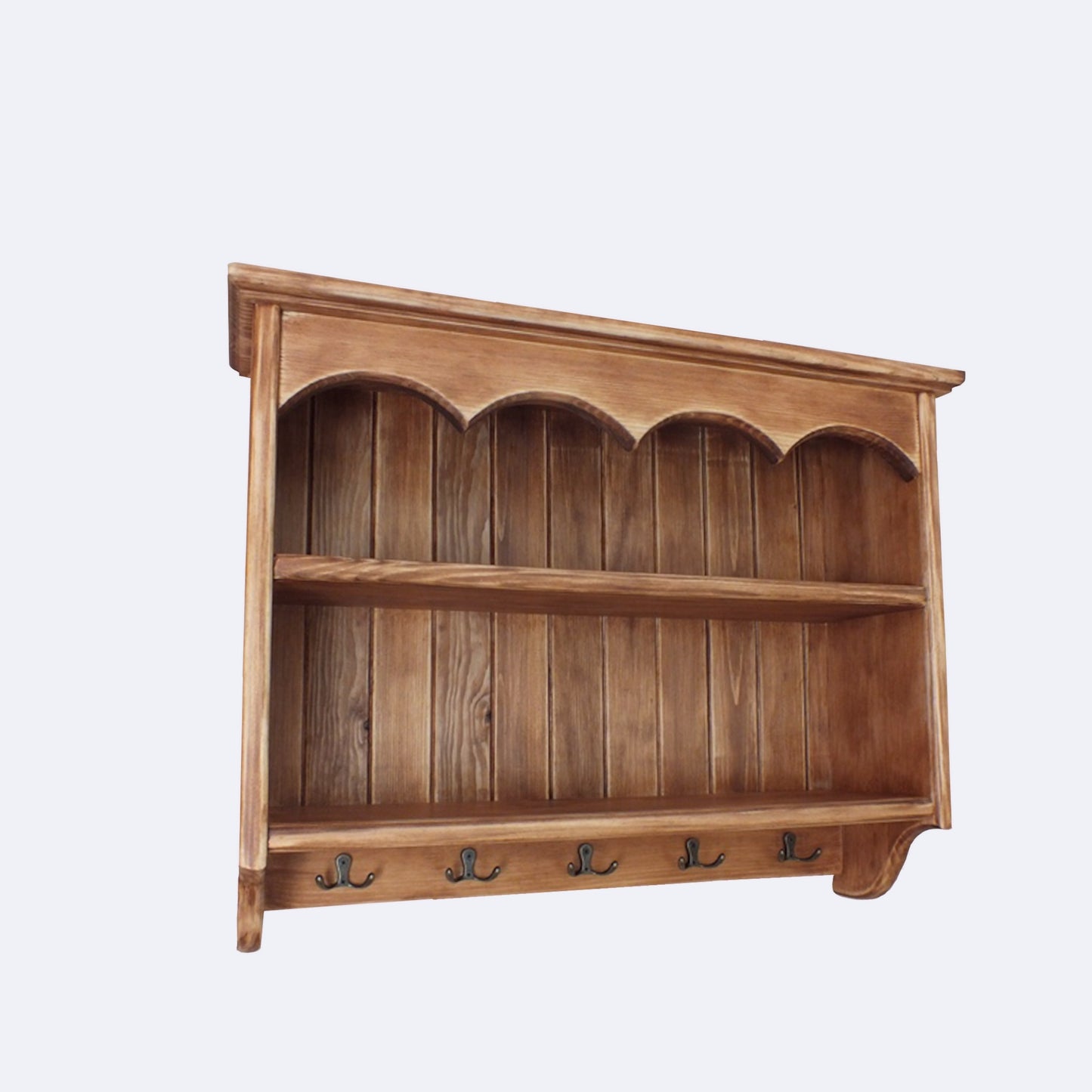 Delphine — Rustic Wall Shelf with Hooks