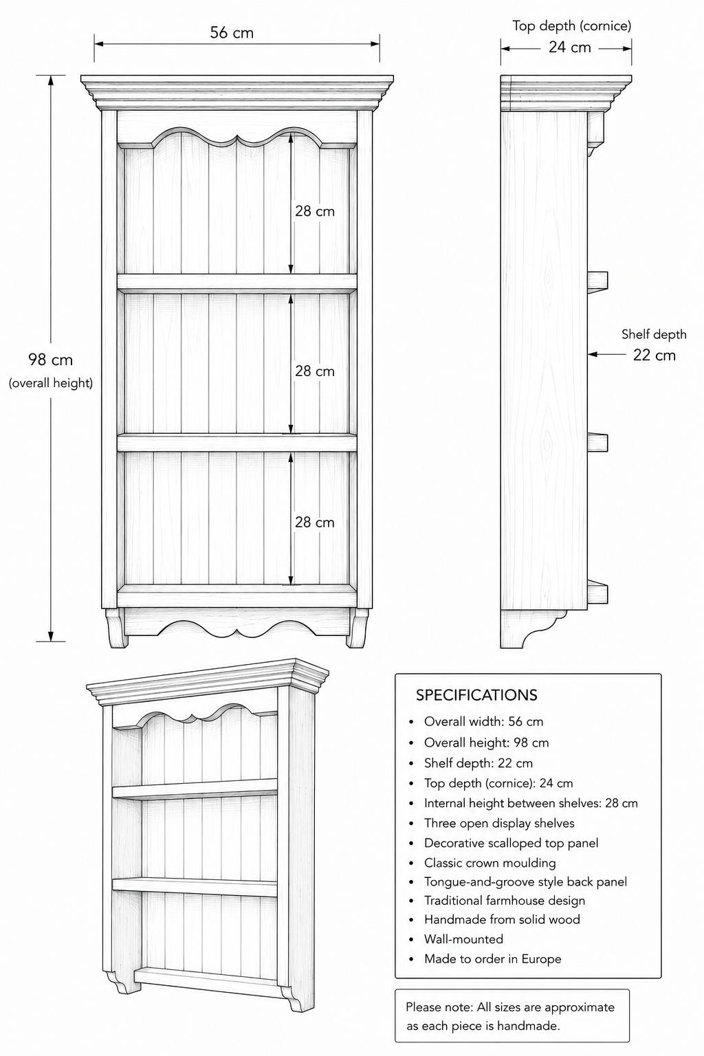 Margot — CUSTOM SALLY Cottage Wall Shelf with Scalloped Trim