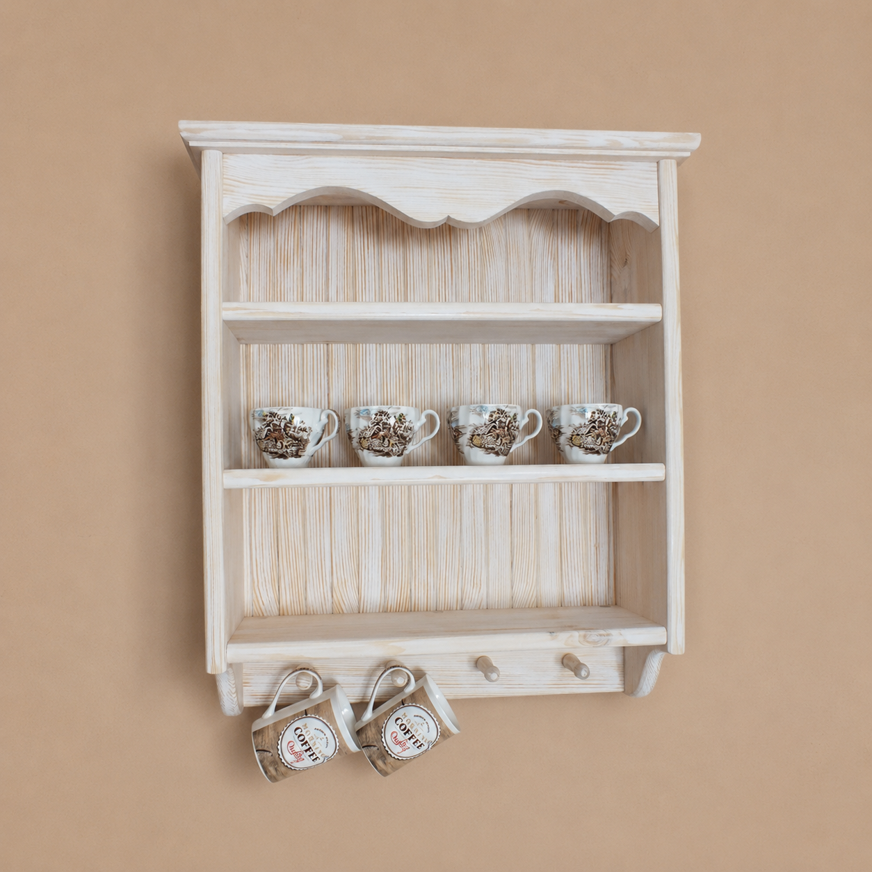 Arlette — Rustic Kitchen Wall Shelf with Hooks