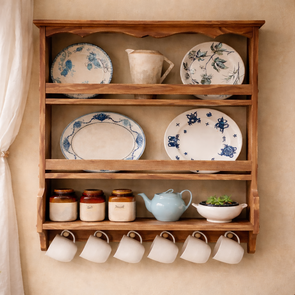 Colette — Plate Rack Shelf with Wooden Pegs