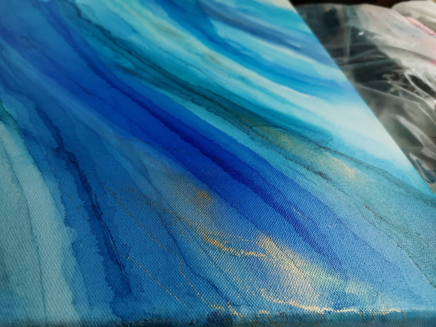 Blue Sea acrylic ink on canvas box coated with acrylic varnish | wall art | artwork