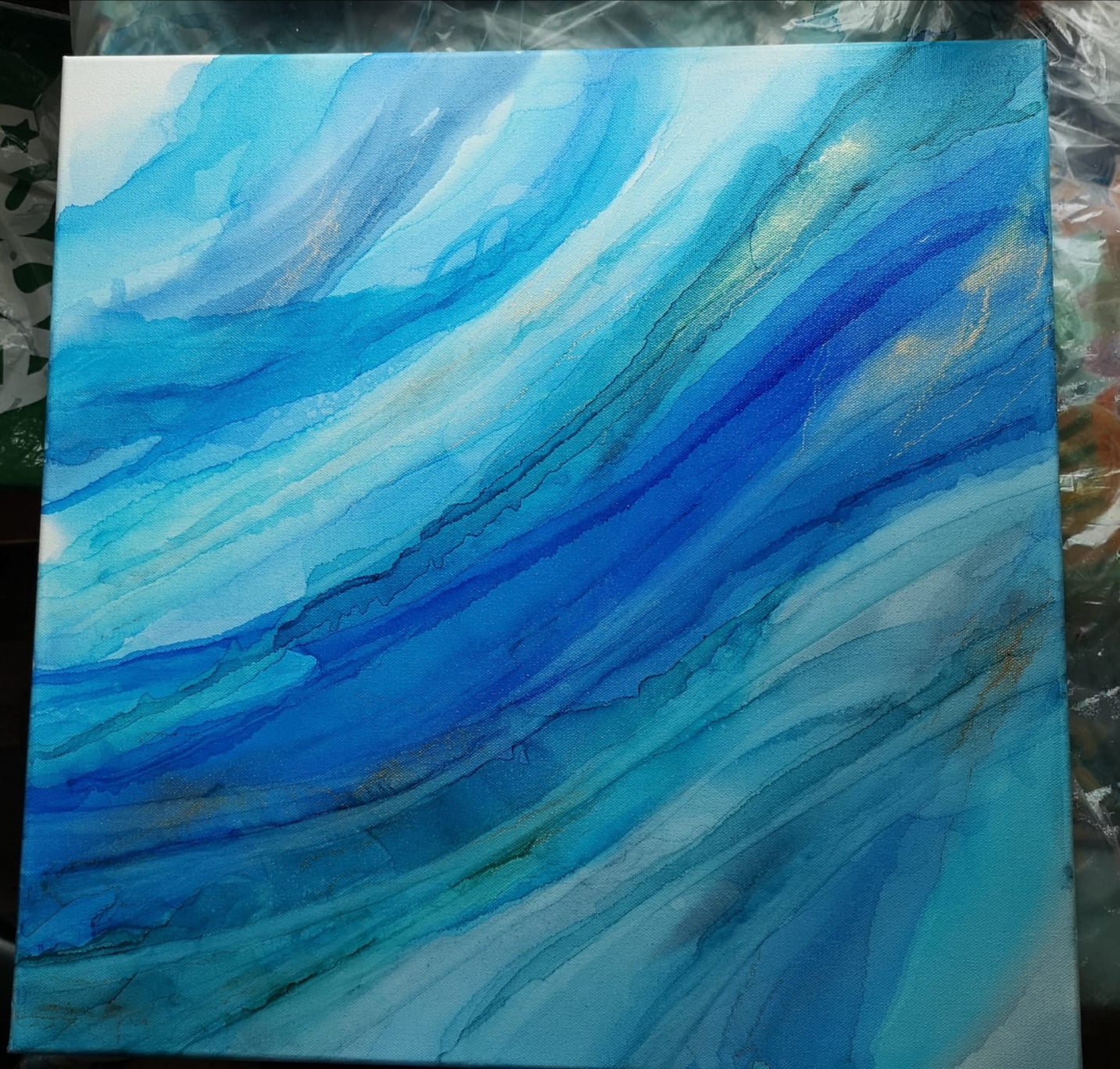 Blue Sea acrylic ink on canvas box coated with acrylic varnish | wall art | artwork