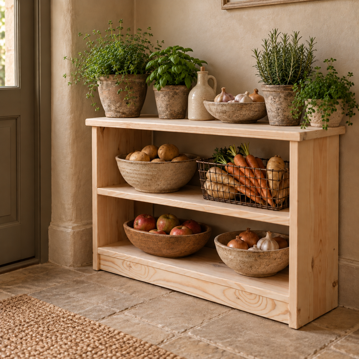 Romane — Solid Pine Freestanding Storage Shelf
