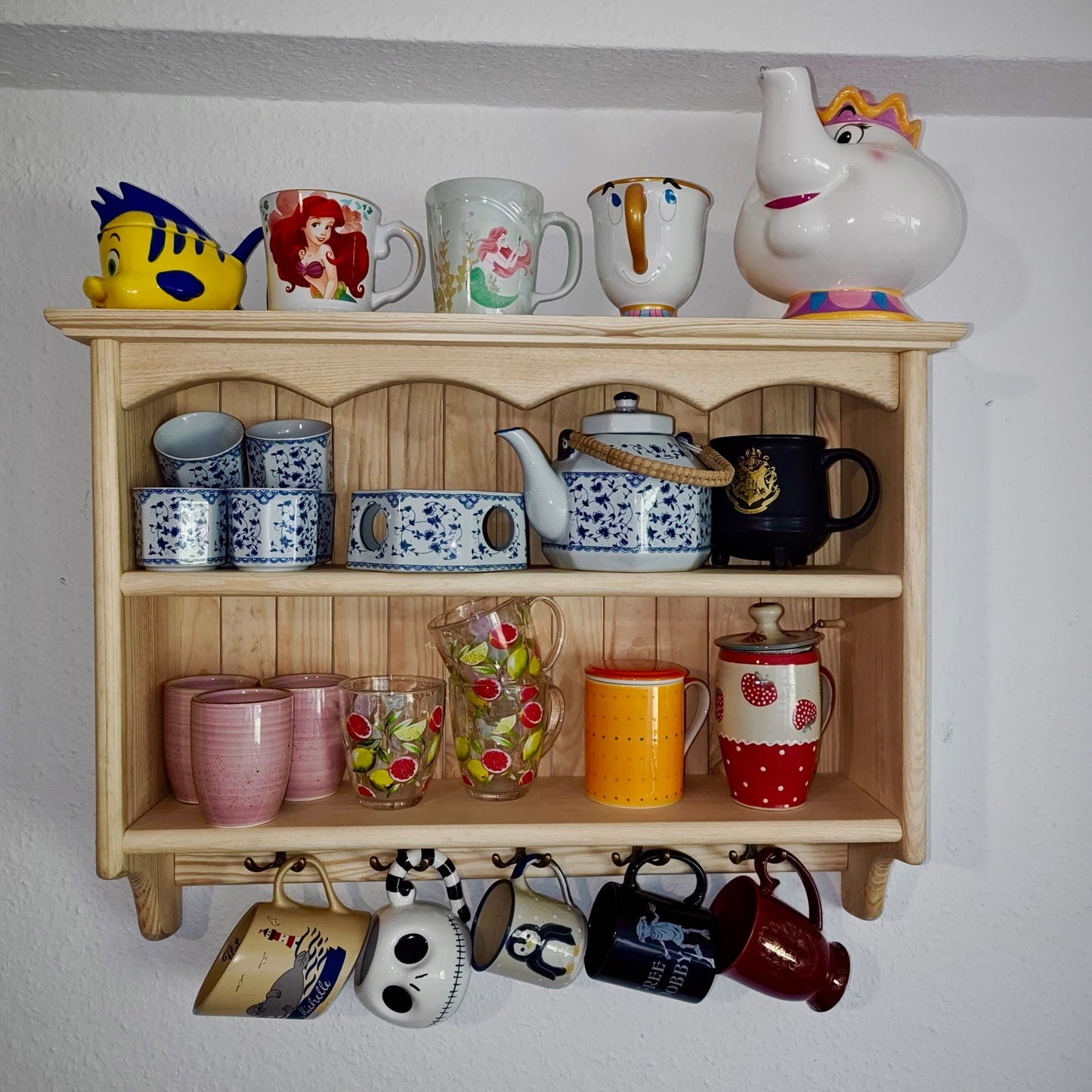 Delphine — Rustic Wall Shelf with Hooks