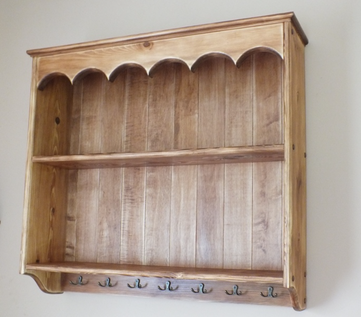 Apolline — Rustic Wooden Wall Shelf with Hooks