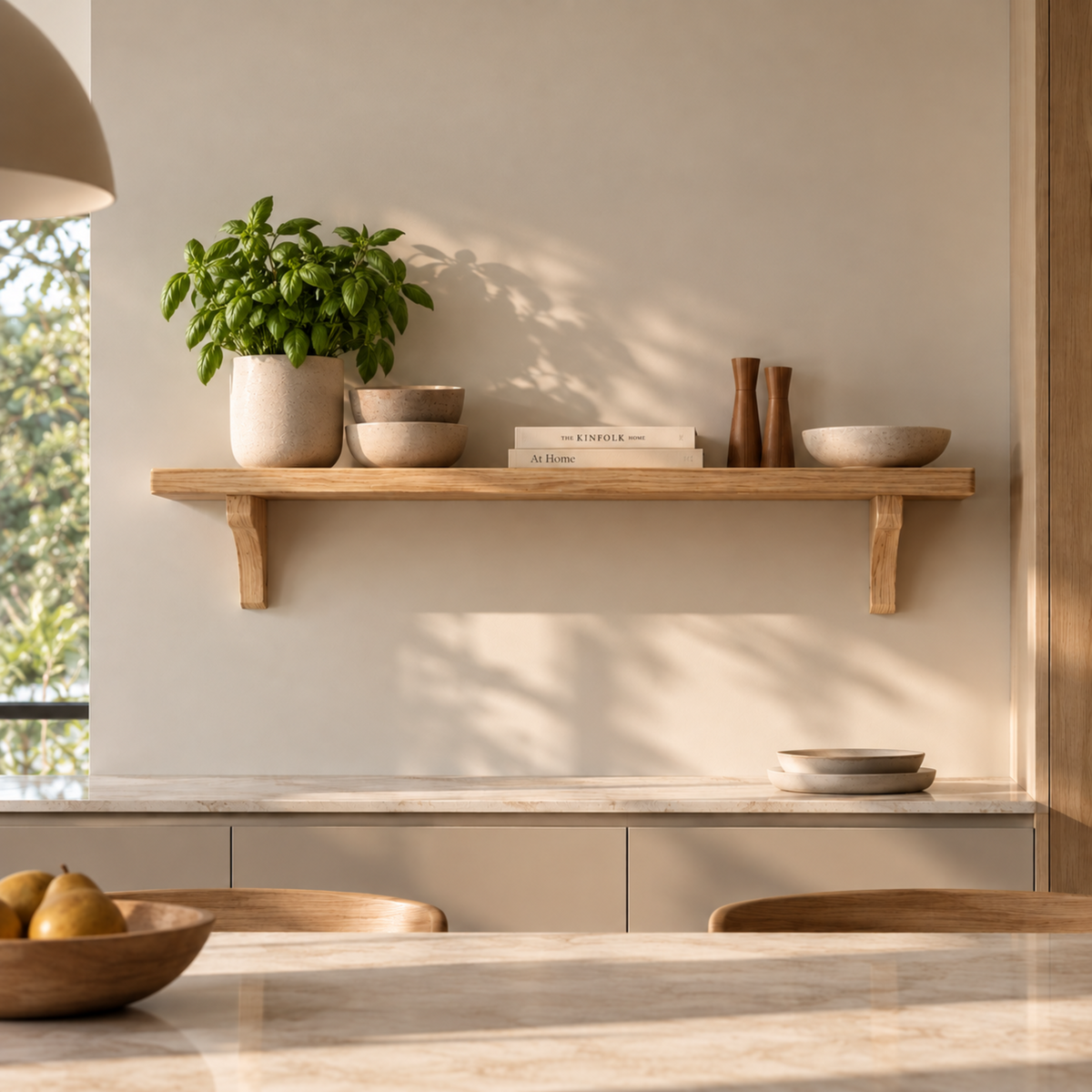 Clemence — Solid Oak Wall Shelf with Decorative Brackets