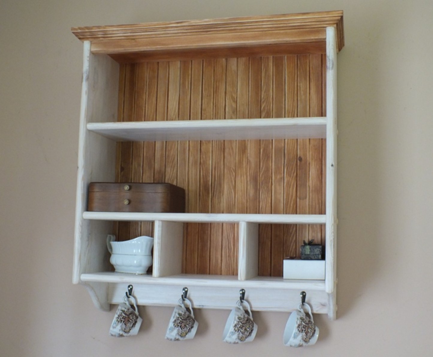 s113 Traditional timber shelf with hangers | Dual - colour kitchen cabinet