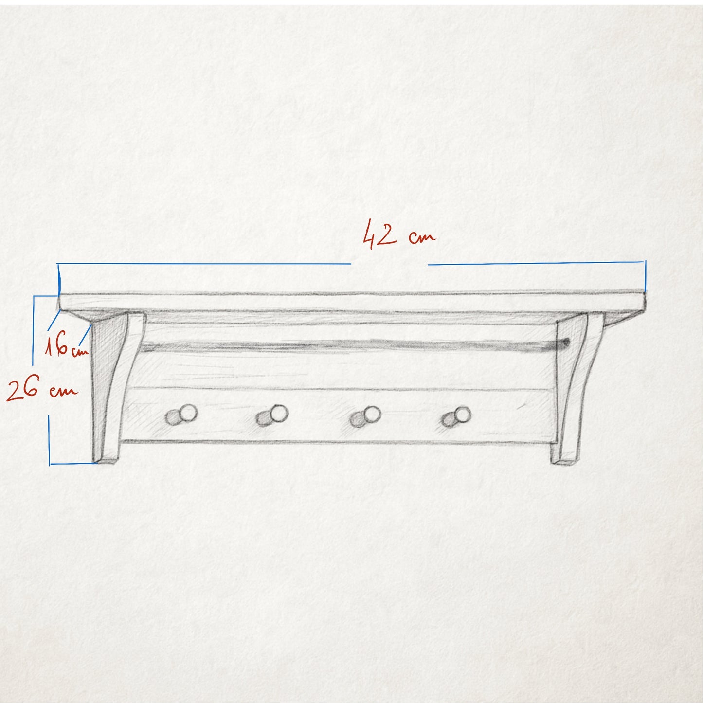 MAGALI Bespoke_Crafted from solid pine cottage wall mounted shelving with pegs