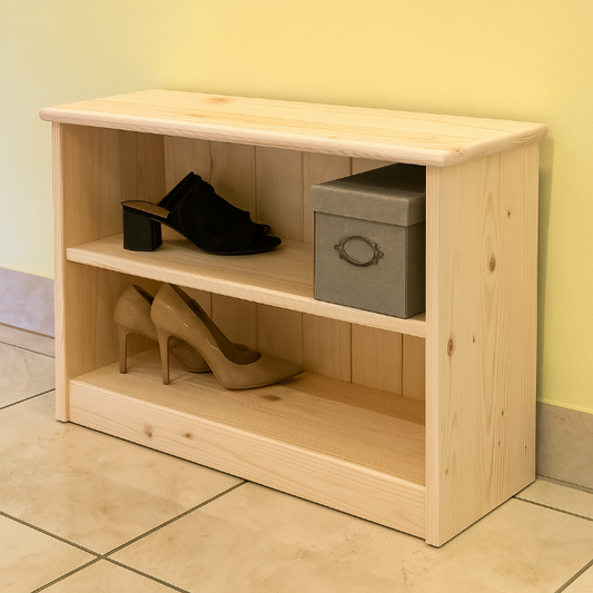 c16 Rustic Handmade Wooden Shoe Rack – Two-Tier Storage Shelf