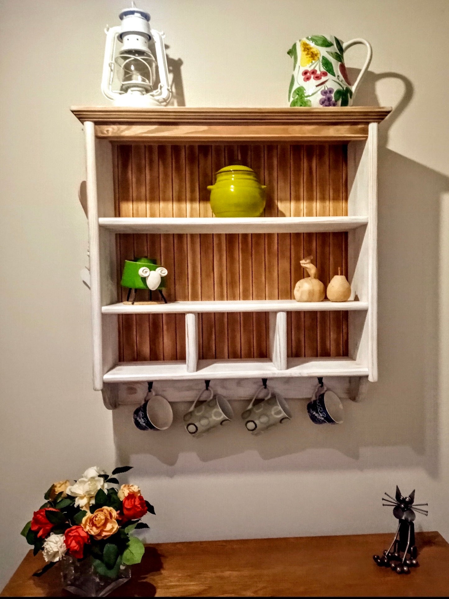 s113 Traditional timber shelf with hangers | Dual - colour kitchen cabinet