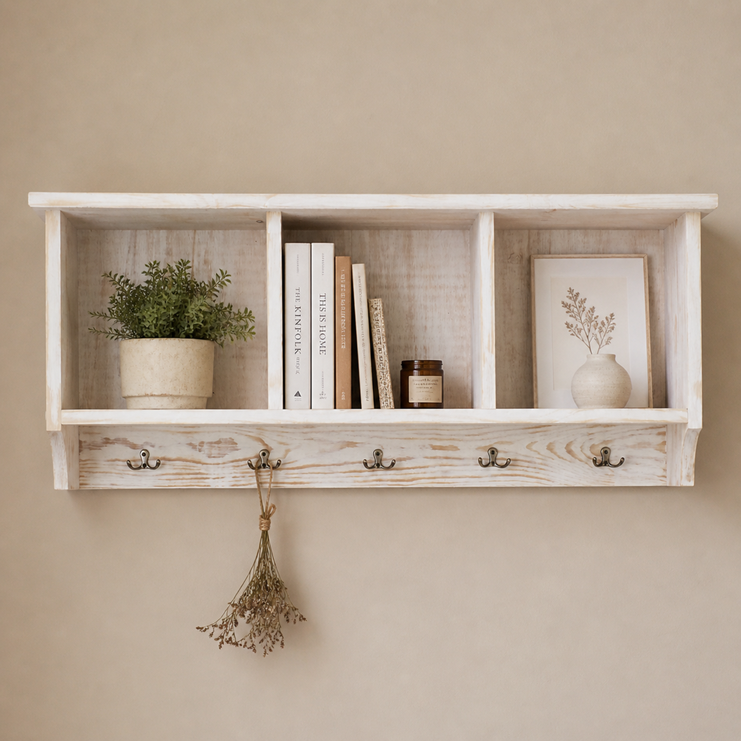 Willow — Wall Shelf with Hooks