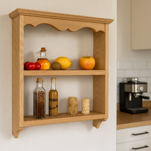 MARLOWE Solid Oak Wall Shelf – Two-Tier Rustic Display Unit