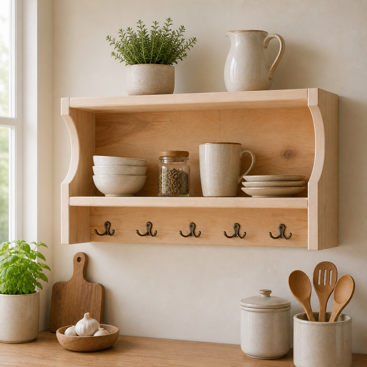 Sabine — Wall Cabinet Shelf with Hooks