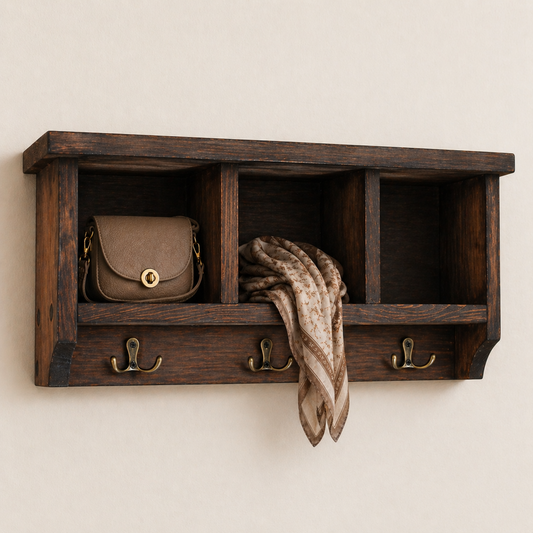 Mira — 3 Compartment Wall Shelf with Hooks