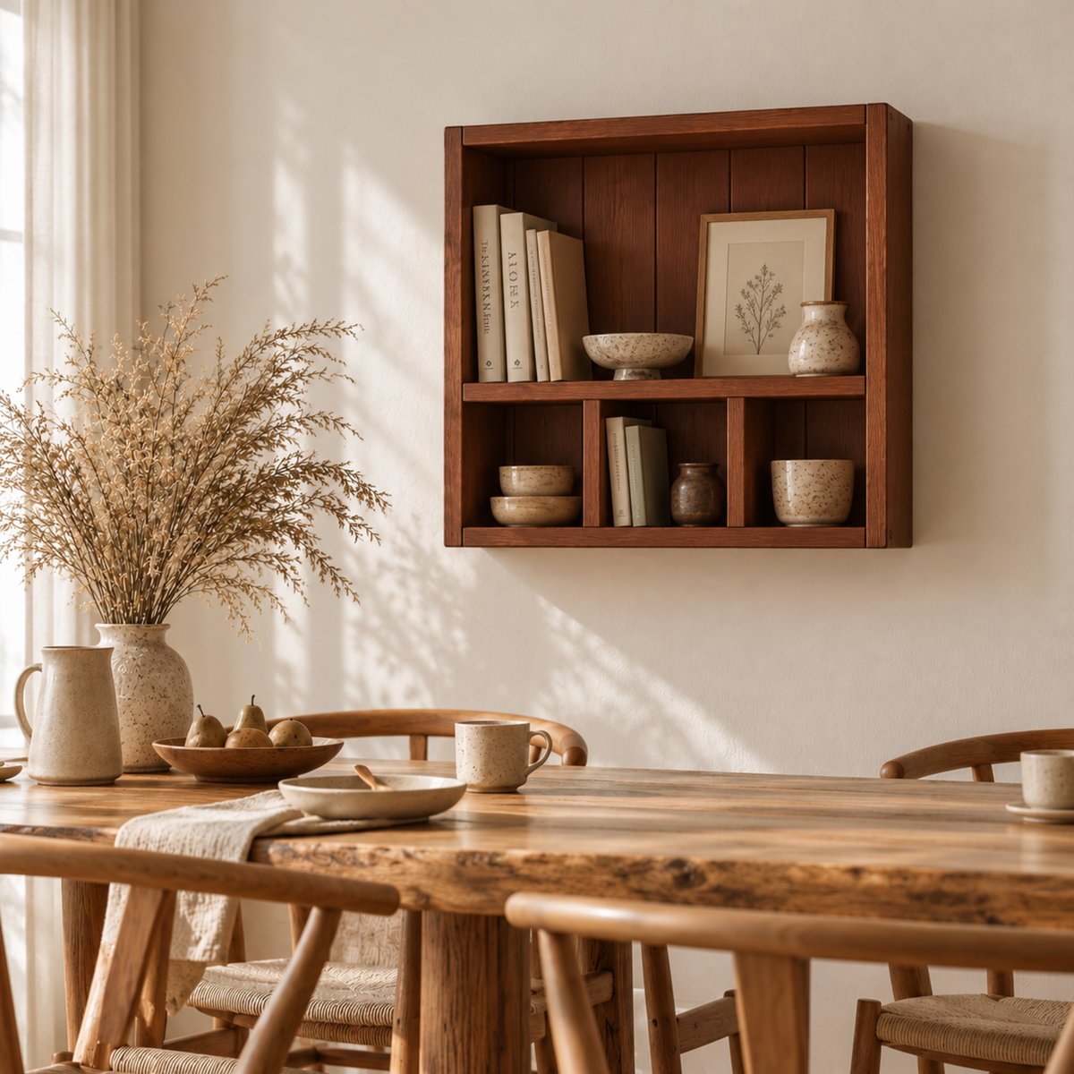 Harriet — Solid Pine Wall Shelf with Four Compartments