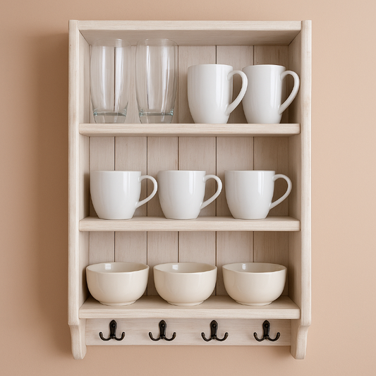 s66 Handmade Wooden Wall Shelf with Hooks – Timeless Farmhouse Style