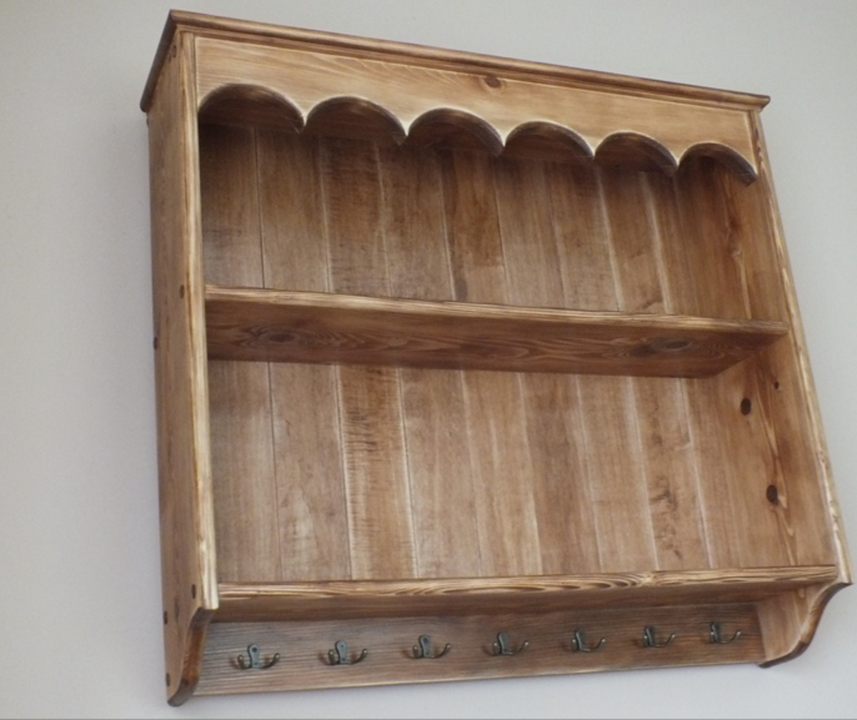 Apolline — Rustic Wooden Wall Shelf with Hooks