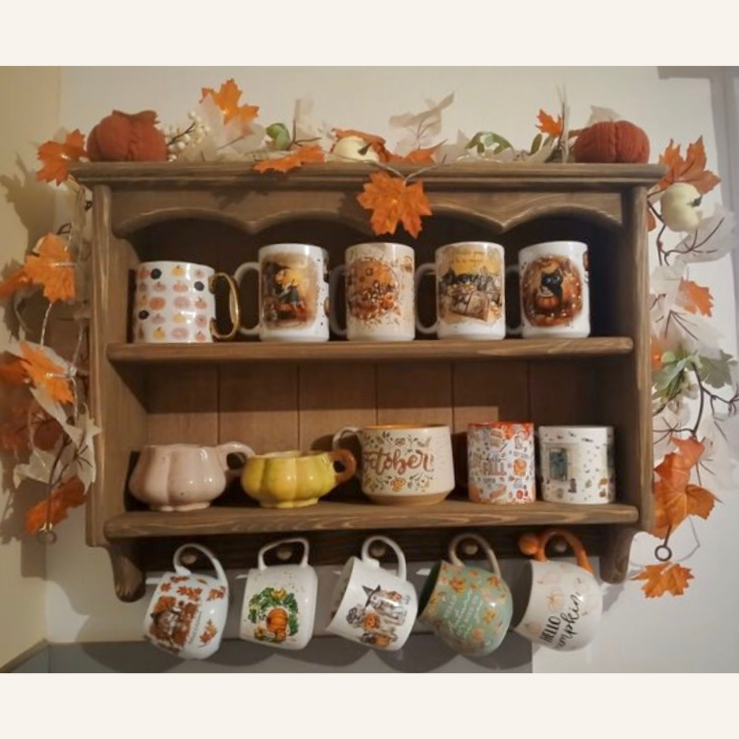 Aurelie — Rustic Wall Shelf with Mug Pegs