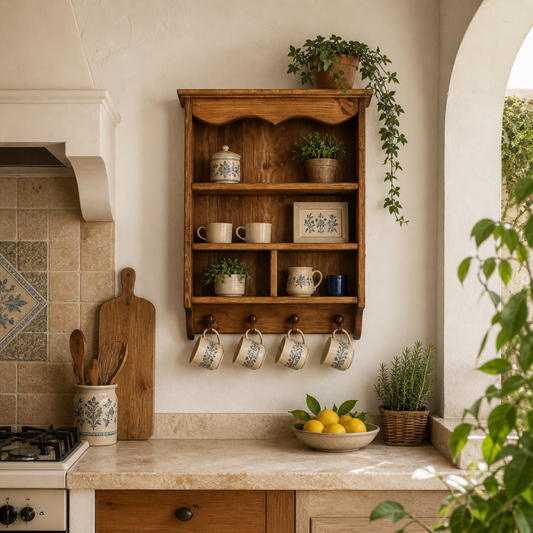 Rosalie — Cottage Wall Shelf with Peg Hooks