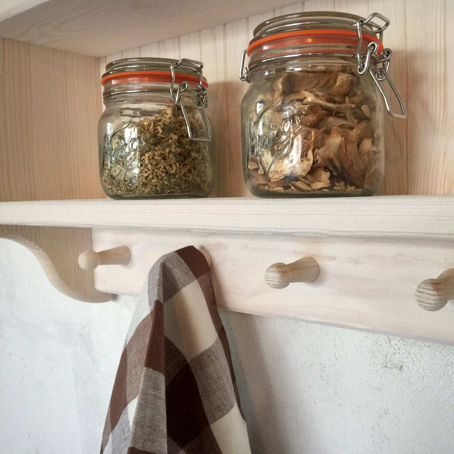 Arlette — Rustic Kitchen Wall Shelf with Hooks