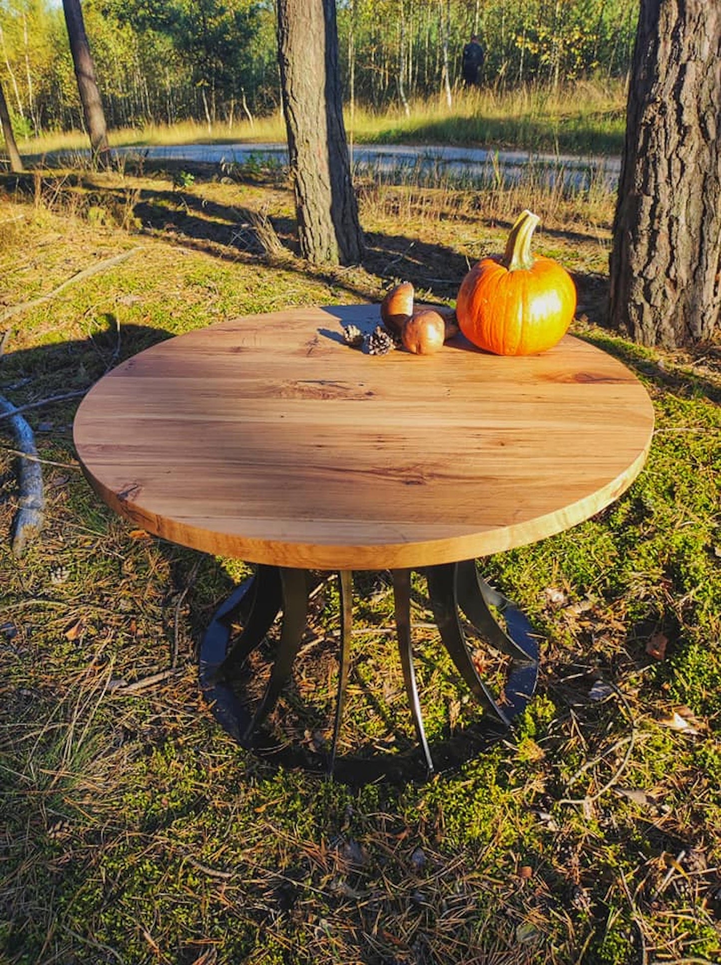 MAGIC MOON Designed coffee table made of solid oak top and metal frame