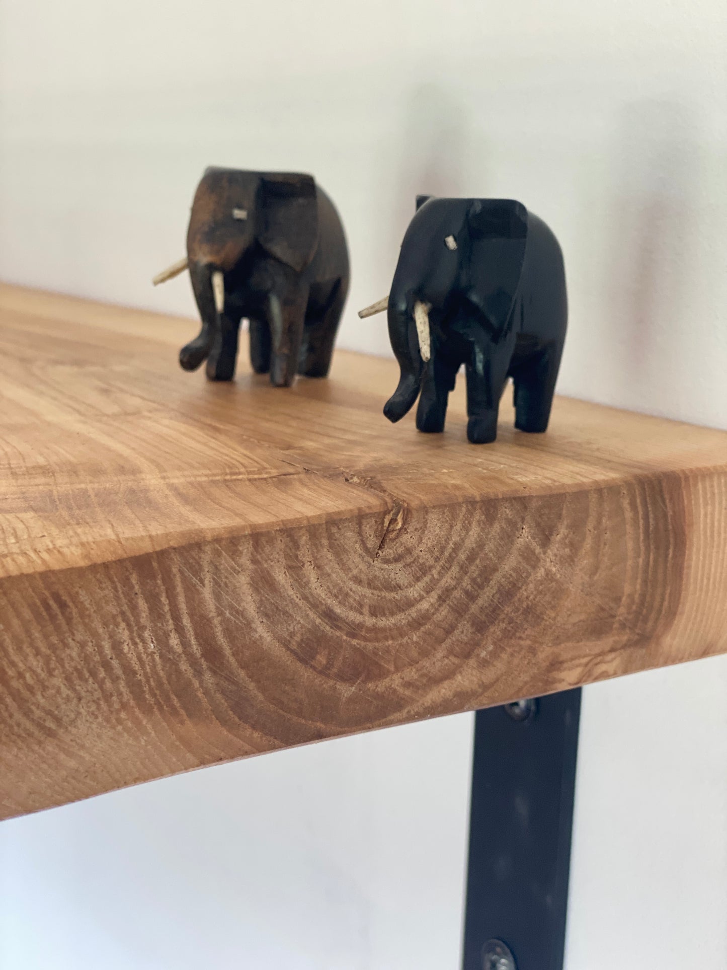 m19 Solid oak shelf, handmade with black metal supported brackets