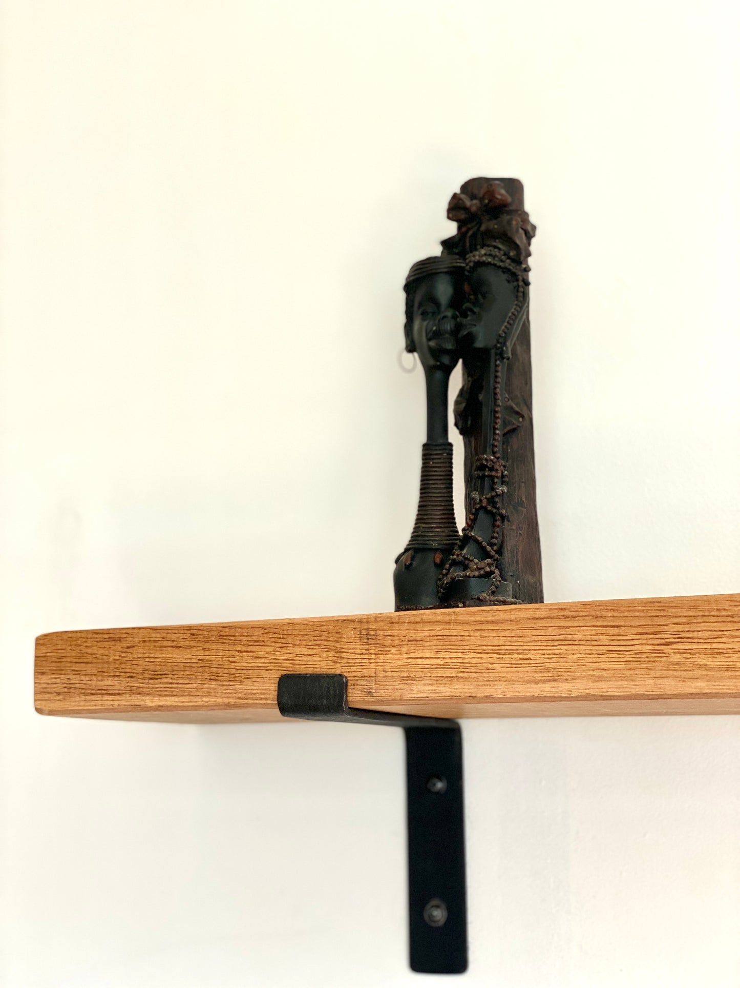 m19 Solid oak shelf, handmade with black metal supported brackets