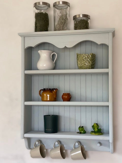 BESPOKE Janita s99 Wooden handcrafted cottage wall mounted open shelving unit with pegs