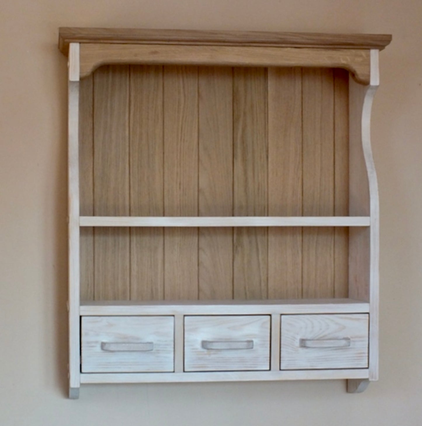 s114 Solid oak/pine wood dual-colour wall mounted cabinet with drawers