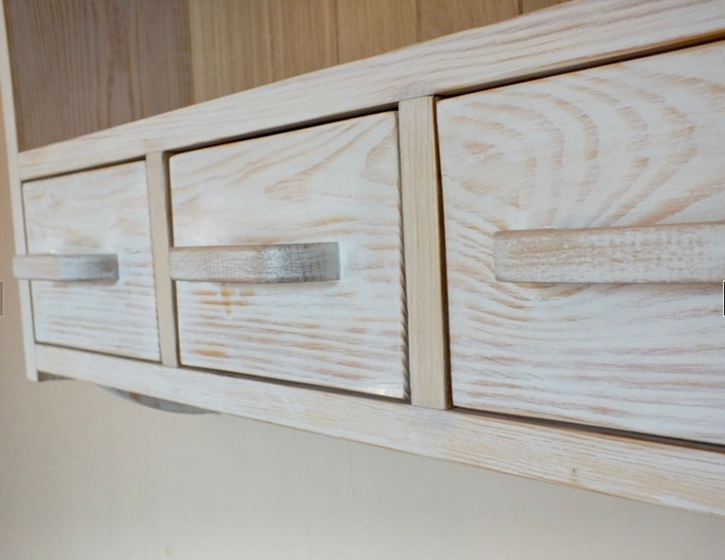 s114 Solid oak/pine wood dual-colour wall mounted cabinet with drawers