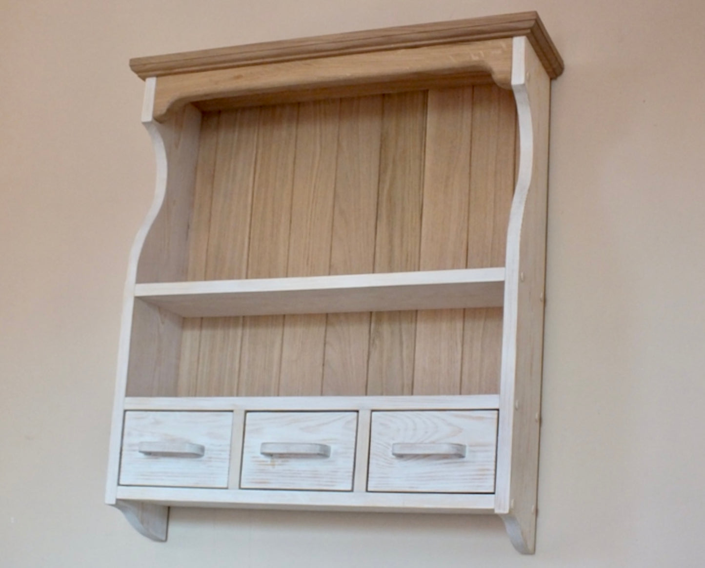 s114 Solid oak/pine wood dual-colour wall mounted cabinet with drawers