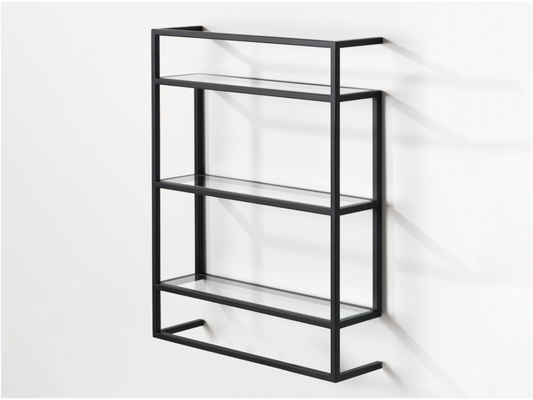 PAULA Bathroom shelf with toughened glass shelves and towel rack