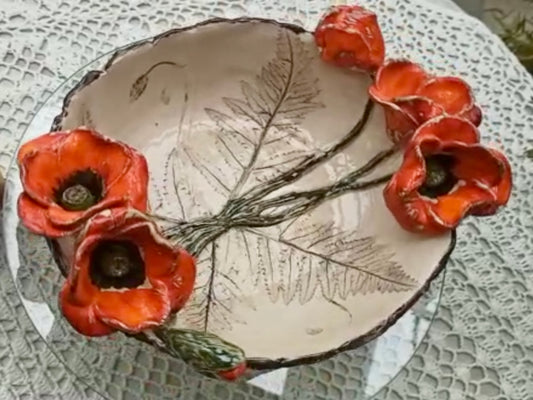 POPPIES  Ceramic bowl with handcrafted poppies