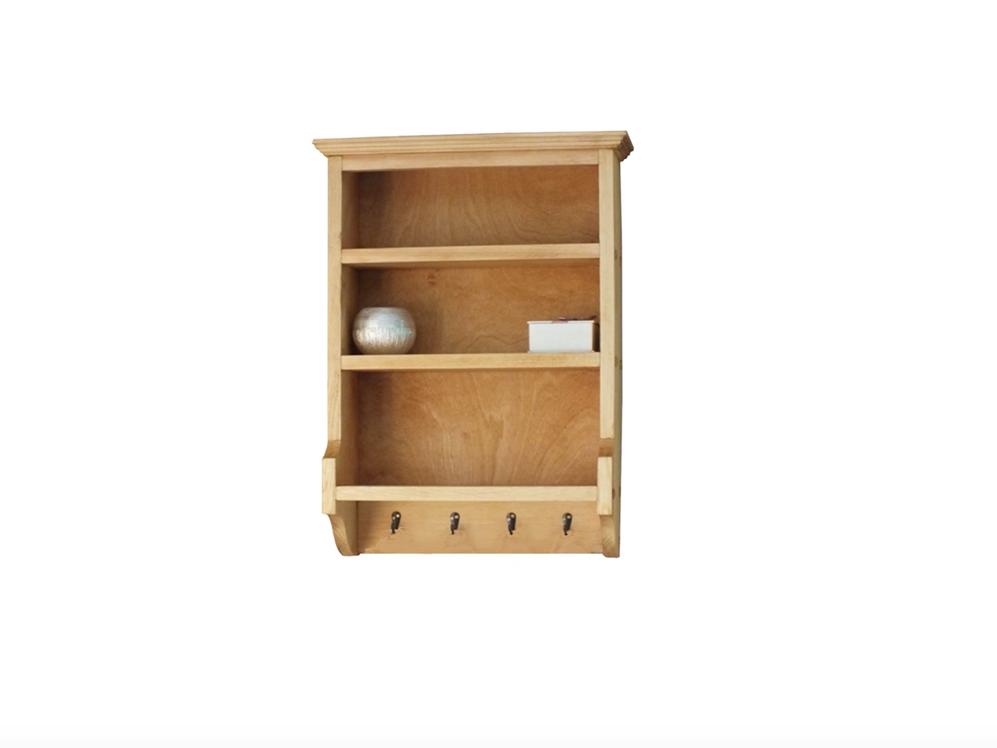 s115 Traditional wall mounted shelving unit with hooks