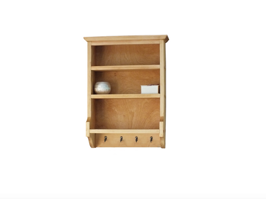s115 Traditional wall mounted shelving unit with hooks