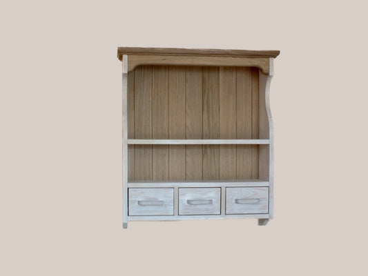 s114 Solid oak/pine wood dual-colour wall mounted cabinet with drawers