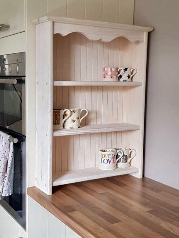 BESPOKE Janita s99 Wooden handcrafted cottage wall mounted open shelving unit with pegs